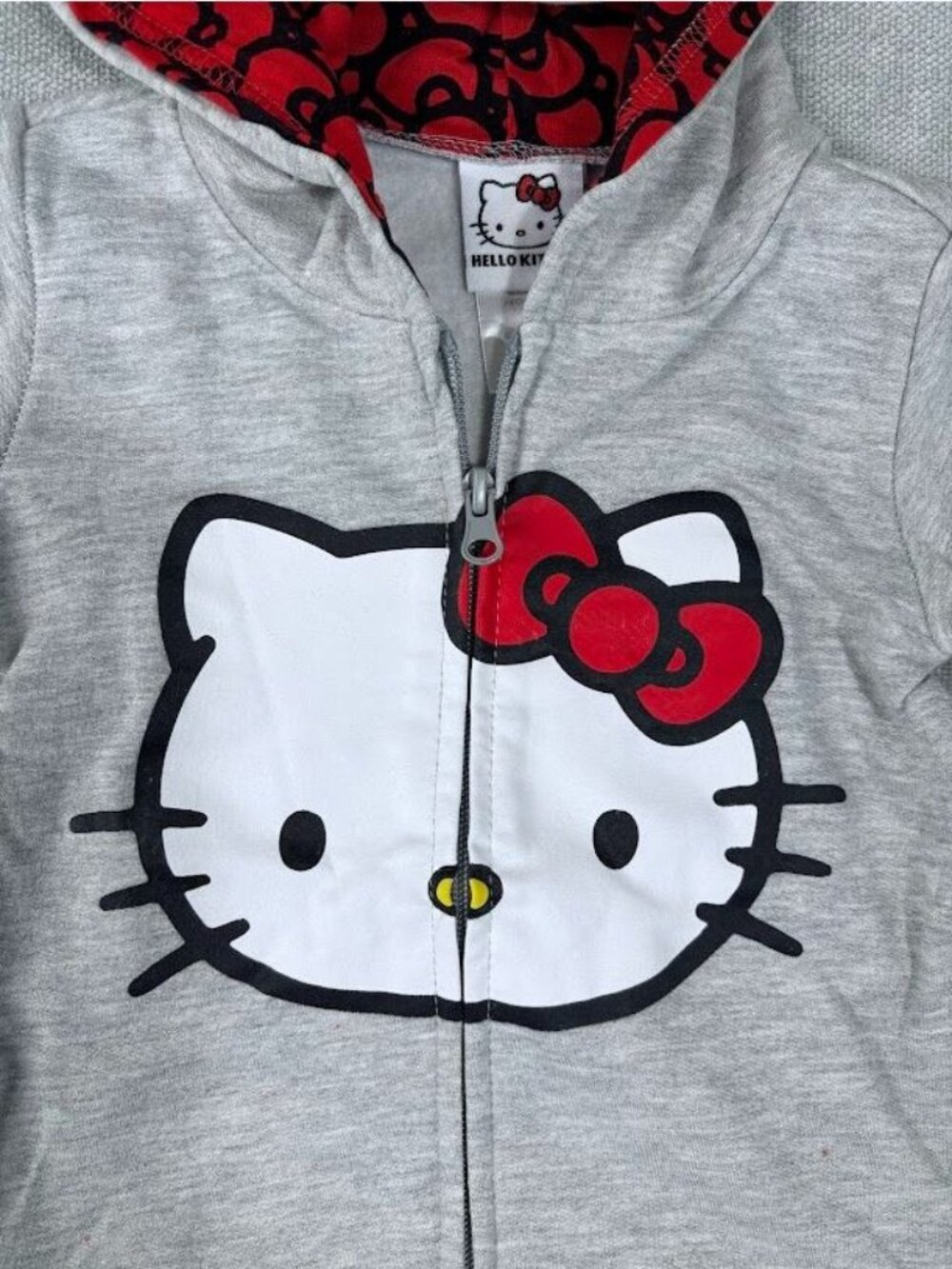Hello Kitty Toddler Hoodie Zip-Up Sweatshirt 3T Gray Red Ears Cute Design - Picture 5 of 12